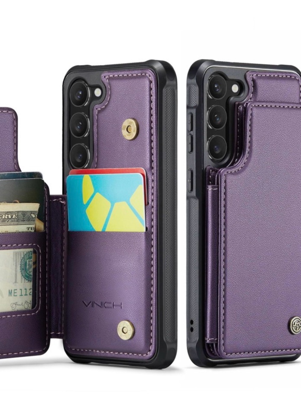 Purple Leather Wallet Phone Case with Card for s23 galaxy case
